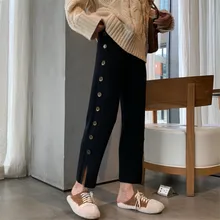 ^#Cheap JUJULAND New Arrival Women Cut off Split Side Long Pants Fashion Buttons Wide Leg Jogger Pants Fashion Casual Trousers 2003 ^#Cheap JUJULAND New Arrival Women Cut off Split Side Long Pants Fashion Buttons Wide Leg Jogger Pants Fashion Casual Trousers 2003