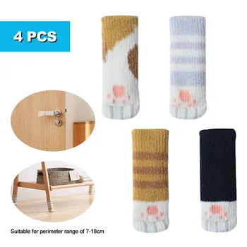 

4Pcs /Set Cute Cat Paw Table Chair Foot Leg Knit Cover Protector Socks Sleeve Protector Good Scalability Non-Slip foot pad