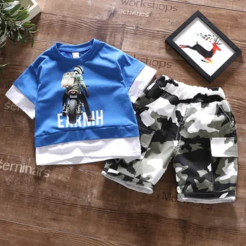 

Blue White Camouflage T-shirt SUMMER KIDS Short Sleeve T-shirt Short Pants Breeches Coordinates 100% Cotton 1-7 Yrs Old Unisex