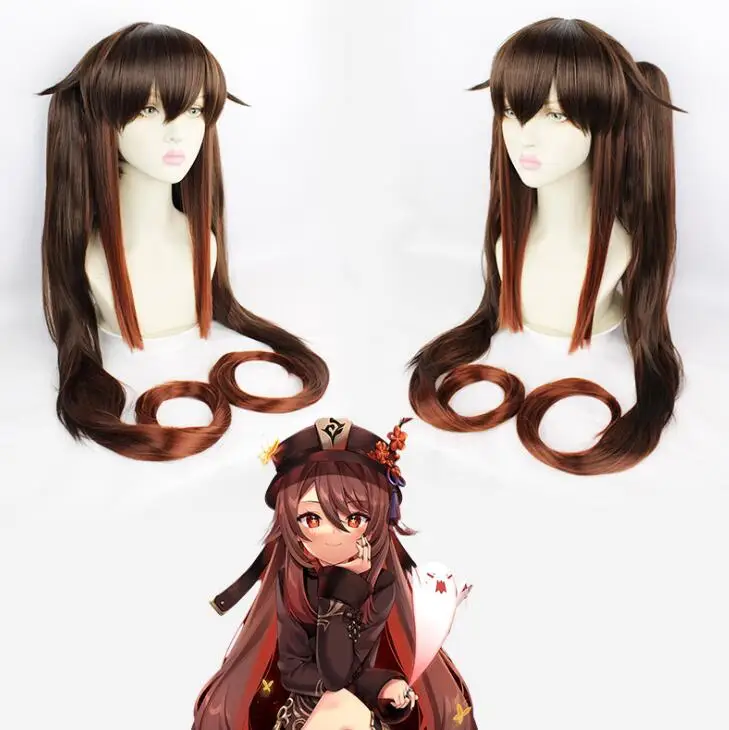

Cosplay 43inches 110cm Long Brown Cosplay Hu Tao Wig with Ponytails Genshin Impact Hutao Heat Resistant Hair