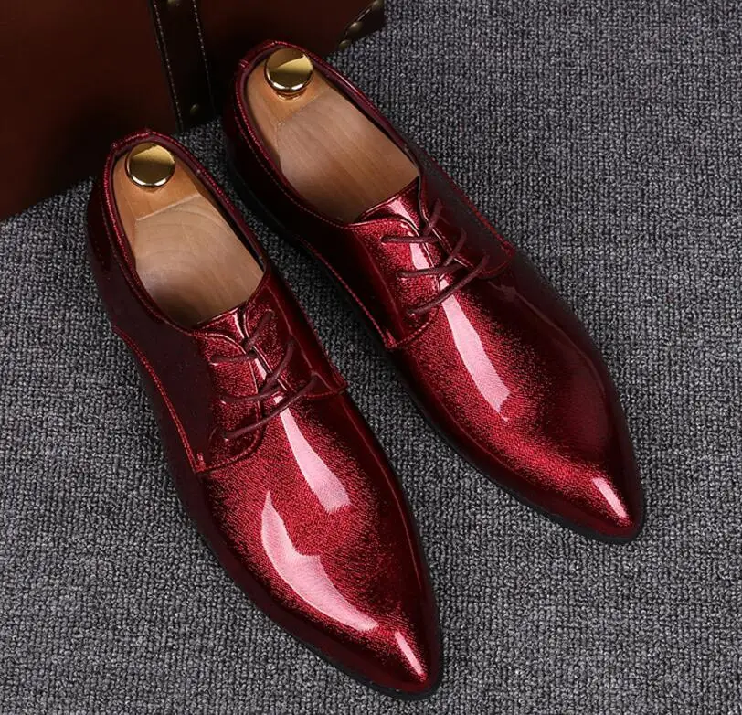 

39-45 Patent Leather Shoes Men Vintage Oxfords For Men Dress Shoes Formal Men Shoes Office Lace Up