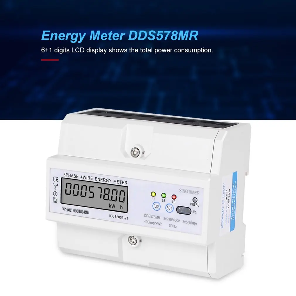 SINOTIMER RS485 Modbus Многофункциональный din-рейку 3 фазы 4 провода 7P ЖК-ваттметр электронный измеритель энергопотребления