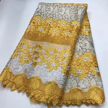 

GOLD 2020 High Quality African Lace Fabric Water-soluble French Net Embroidery Stones Tulle Lace Fabric For Nigerian party Dress