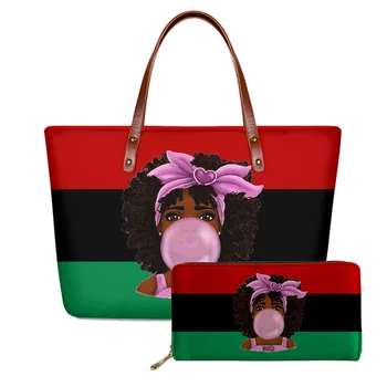 

Design Handbags Women Bags Pan African Girl Custom mode Printing 2pcs/set Shoulder Bag&Wallet UNIA Flag Females Top-Handle Bags