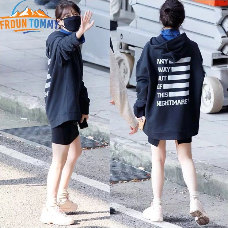 Kpop iu Lee Ji Eun same letters an stripes printing on the hoodies Palette Ablum Uaena unisex pullover sweatshirt autumn winter | Женская