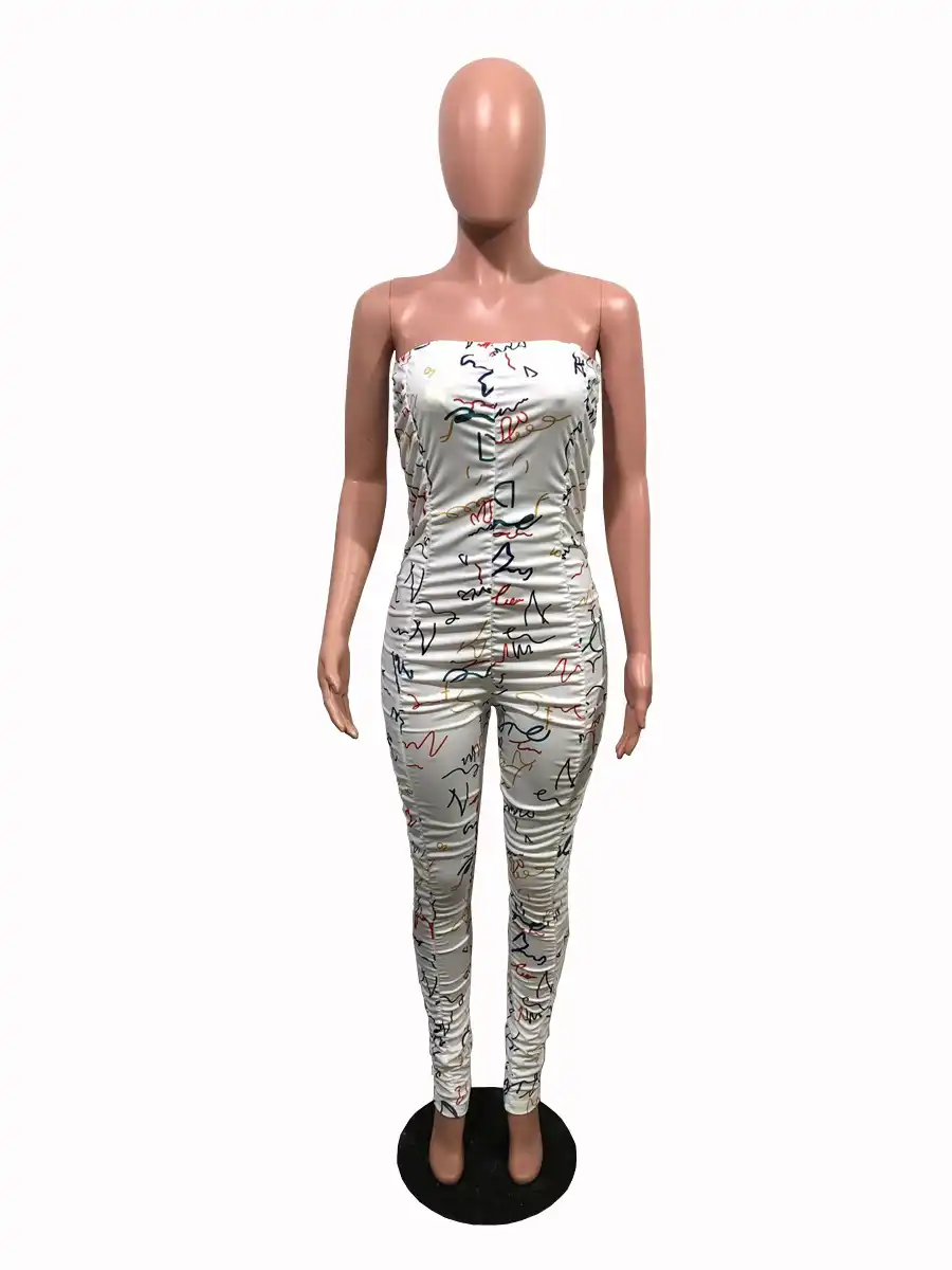 ruched strapless jumpsuit