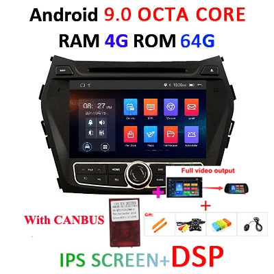 4G+ 64G 8 CORE 2 Din android 9,0 автомобильный dvd-плеер gps для hyundai IX45 Santa fe 2013 автомобильный радиоприемник Multiemdia obd2 dvr DAB ips DSP - Цвет: 4G64G IPS DSP CAN FU