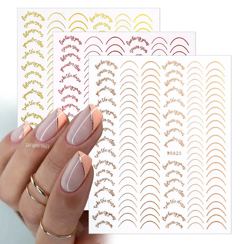 French Style Nail Sticker Stripe Lines 3D Stickers Art Rose Gold Striping Tape Gel Polish Decals for Manicure | Красота и здоровье