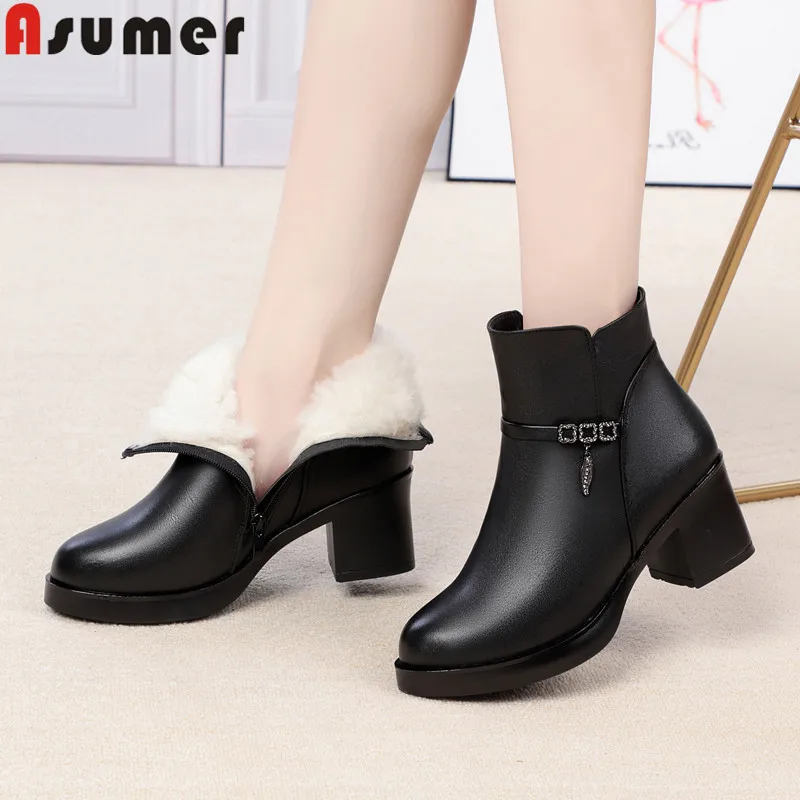 

ASUMER 2020 new ankle boots for women round toe keep warm snow boots comfortable natural sheep wool women winter boots big size
