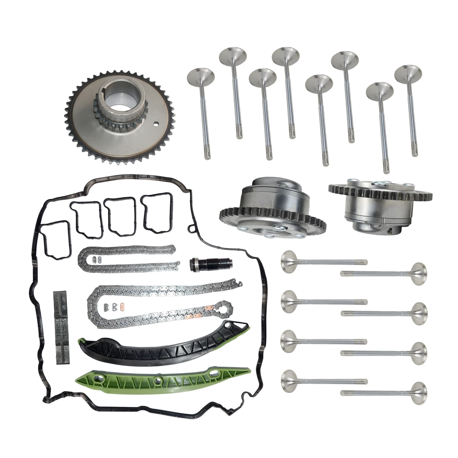 AP02 Timing chain kit with inlet and outlet valves for Mercedes M271 1.8L C E SLK CLK 2710501127 2710531001