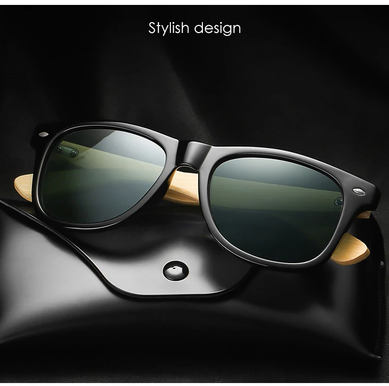 Men's Retro Square 'Rise and Shine' Wooden Bamboo Sunglasses