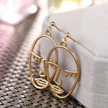 

KINFOLK Gold Face Dangle Earrings For Women Fashion Boho Drop Earring Korean Trendy Geometric Stud Earings Set Jewelry 2020