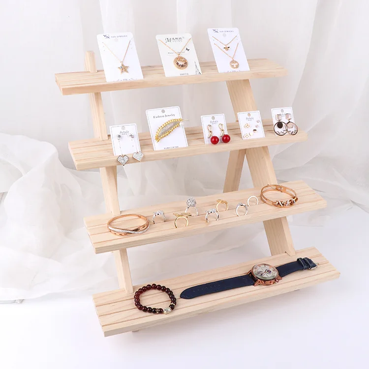 Wood Desktop Necklace Ring Display Stand Multilayer Detachable Earring Card Watch Jewelry Holder Bangle Small Craft Storage Rack a4 multi page flip display card label display stand detachable label business menu holder