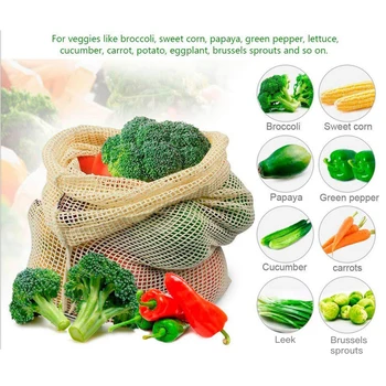 

10pcs Vegetable Fruit Bag Cotton Mesh Vegetable Bags Produce Bag Reusable Cotton Mesh Vegetable Storage Bag Kitchen Vegetable