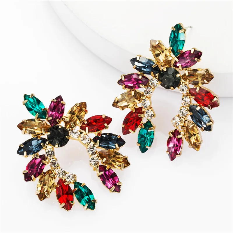 

Shining Rhinestone Geometric Stud Earrings Women Colorful Rainbow Glass Resin Metal Earrings Piercing Earring Christmas Gift
