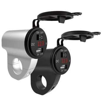 

2020 New Motorcycle Aluminum Alloy Waterproof USB Phone Fast Charger Digital Display Voltmeter With On Off Switch 2.4A