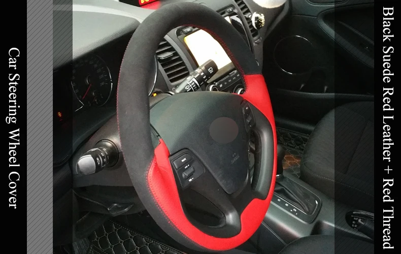 LQTENLEO черный замшевый красный кожаный чехол на руль для Kia K3 2012- Ceed Cee 'd Cerato 2012- Forte Koup Forte5 2013