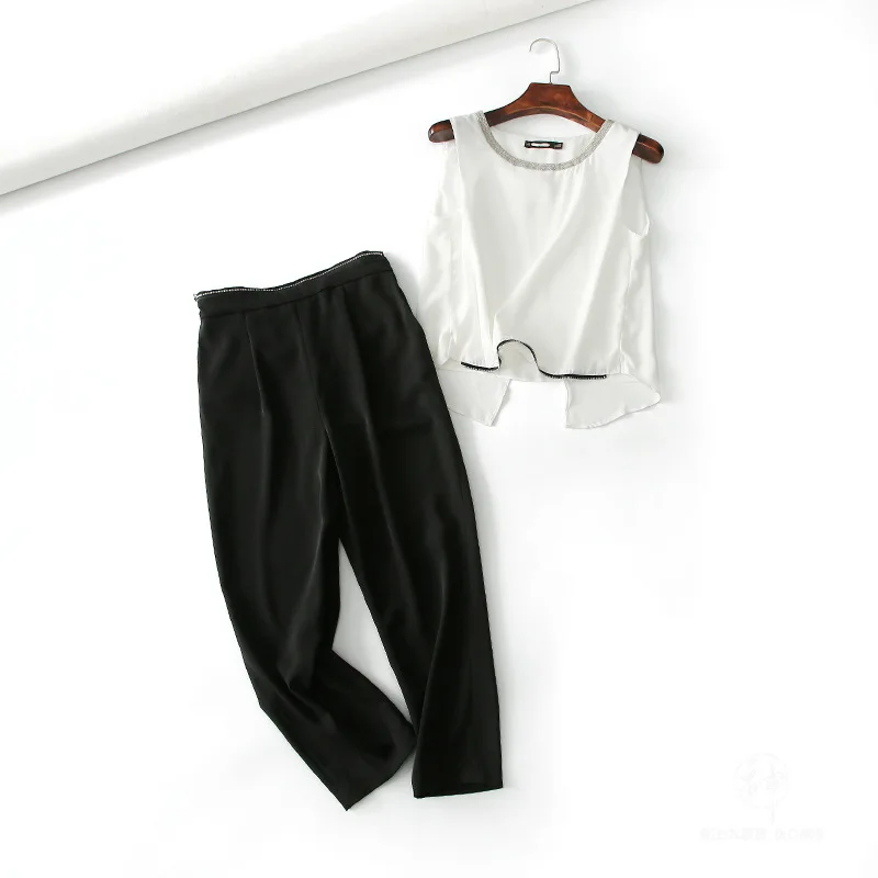 

One's Simple Elegant Commuting Chiffon Vest + Suit Harem Pants Set Entity