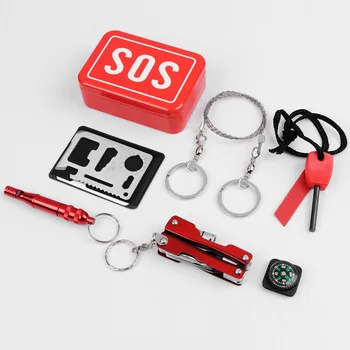 

1 Set Outdoor Emergency Camping equipment box survival kit box self-help box SOS for Camping Hiking saw whistle compass tools