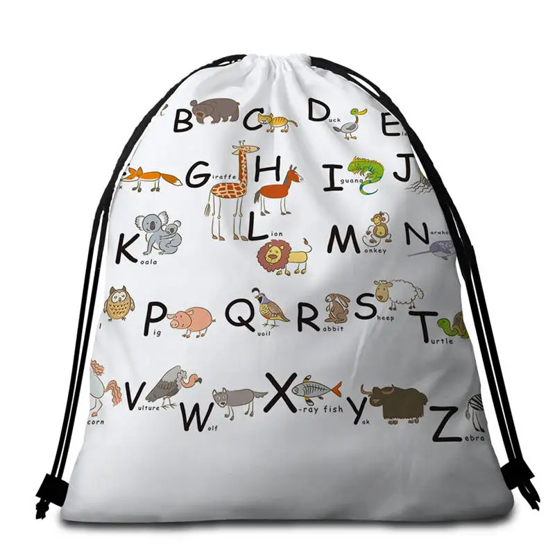 004 DoubleSide Bag BeddingOutlet, алфавит, круглое пляжное полотенце, космическая планета, банное полотенце для подростков, дети, буквы, русские, Плайя, тоалла, Мультяшные животные, коврик - Цвет: 004 DoubleSide Bag