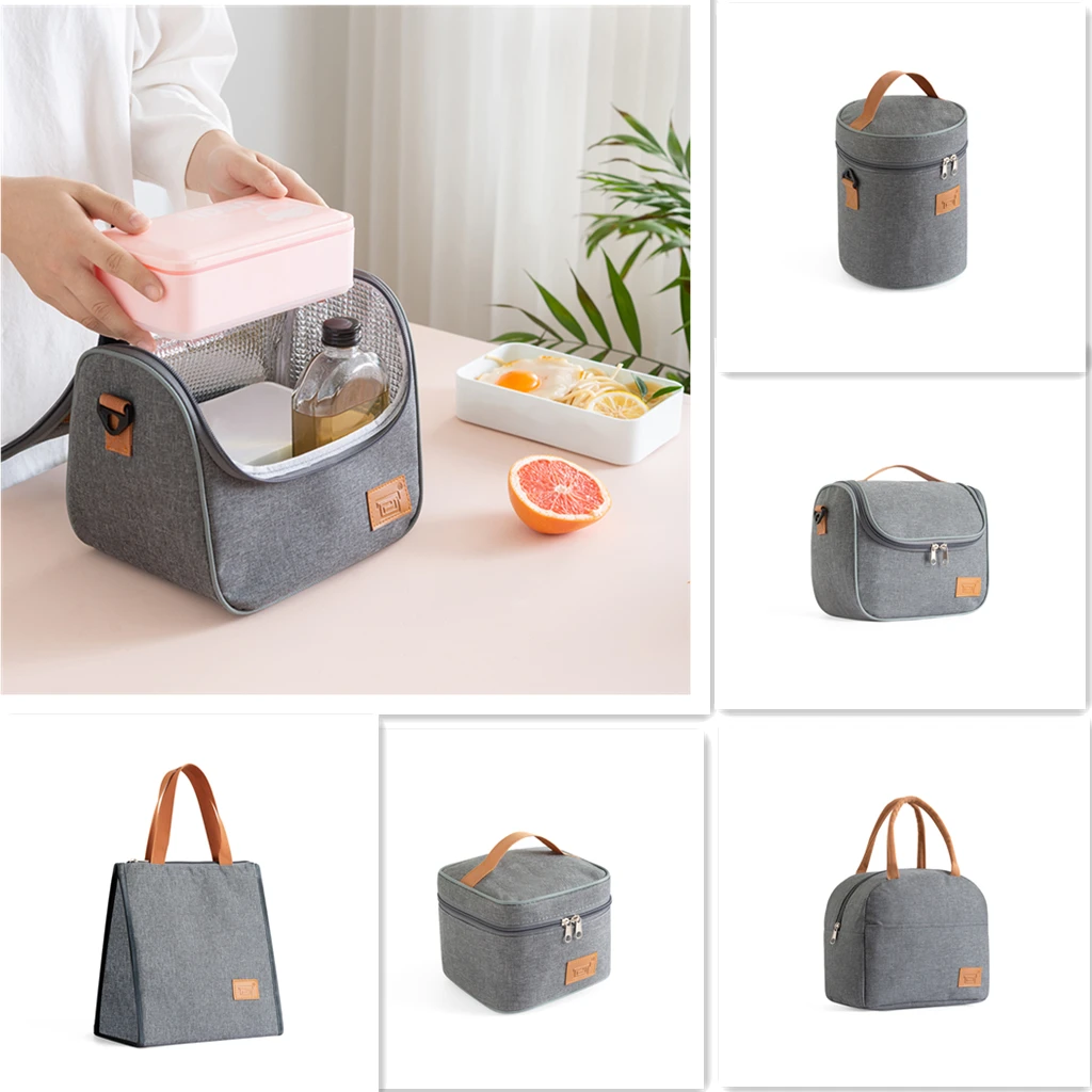 Bolsa de almuerzo AA, fiambrera térmica portátil multifuncional de gran capacidad, aislante, color gris