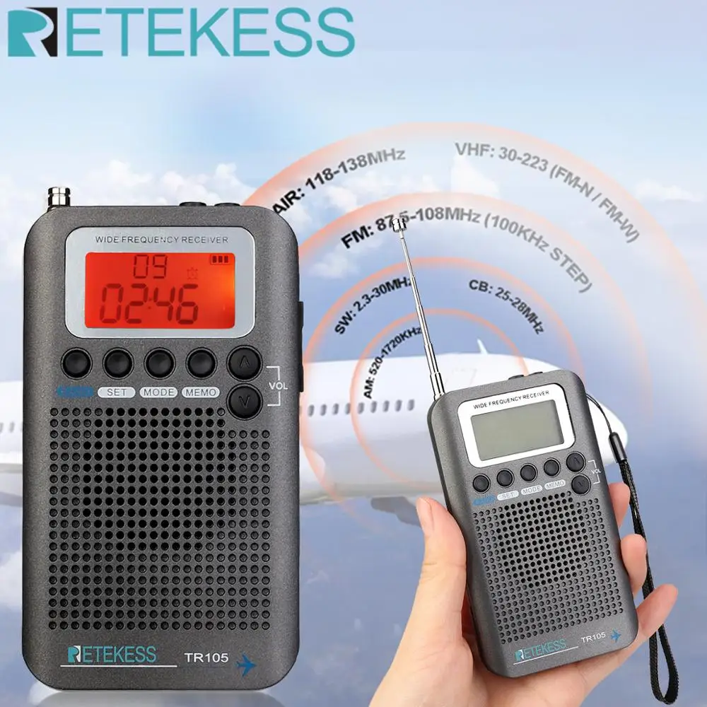 Портативная воздушная лента Retekess TR105 FM/AM/SW/CB/AIR/VHF с таймером