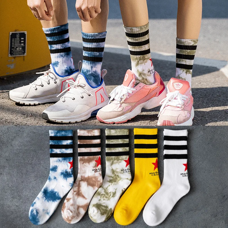 

dye socks three bar high cylinder terry socks sports middle tube Street socks fashion brand ins Street hip hop socks