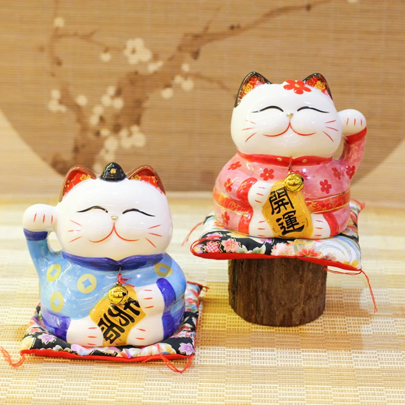 5 дюймов керамика Maneki Neko пара синий розовый счастливый кот Фортуна украшения "кошки" копилка домашнего рабочего украшения Шарм подарок