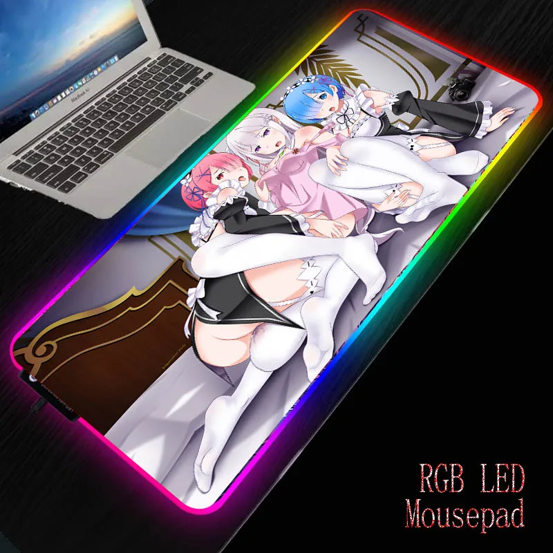 Mairuige Rem Re Zero Anime Girl RGB игровая подсветка коврик для мыши большой компьютерный