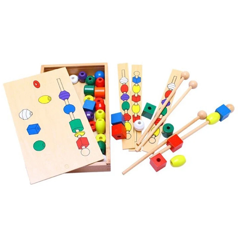 

Montessori for kid Children educational toys wooden colorful shape stick Beading educational toys gifts for baby