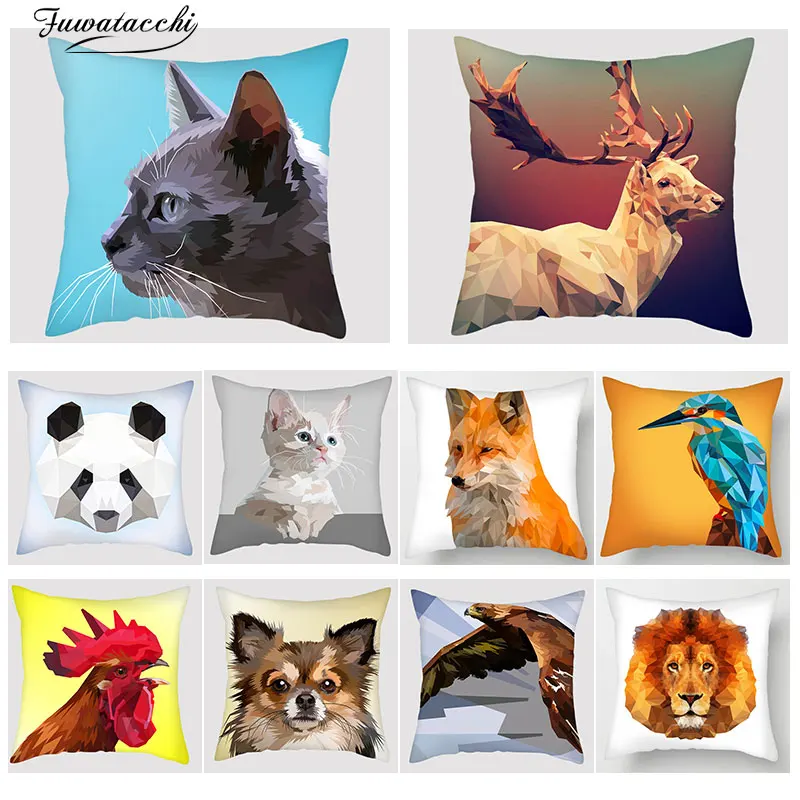 

Fuwatacchi 3D Animal Print Cushion Cover Lion Fox Dog Cock Rabbit Bird Cat Pillowcase Sofa Chair Home Decor throw pillows Cover
