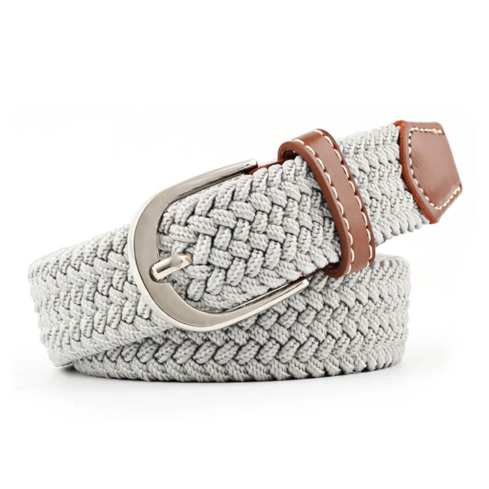 Light gray Модные женские эластичные плетеные пояса с эластичным поясом, тканевые плетеные эластичные ремни с пряжкой - Цвет: Light gray