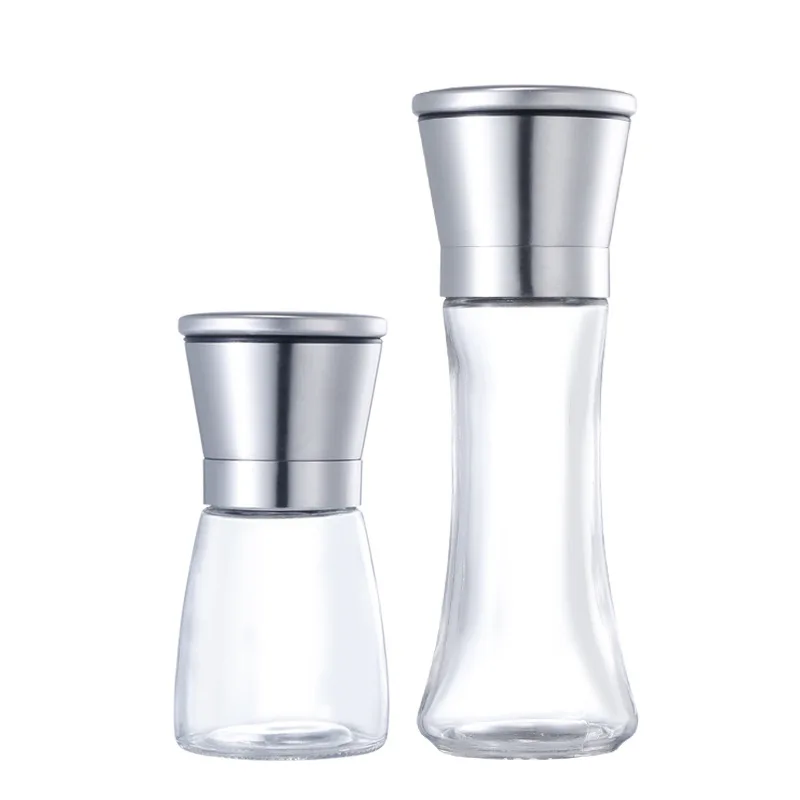 Stainless steel Salt and Pepper Mill Manual Food Herb Grinders Spice Jar Containers Kitchen Gadgets Spice Bottles Glass