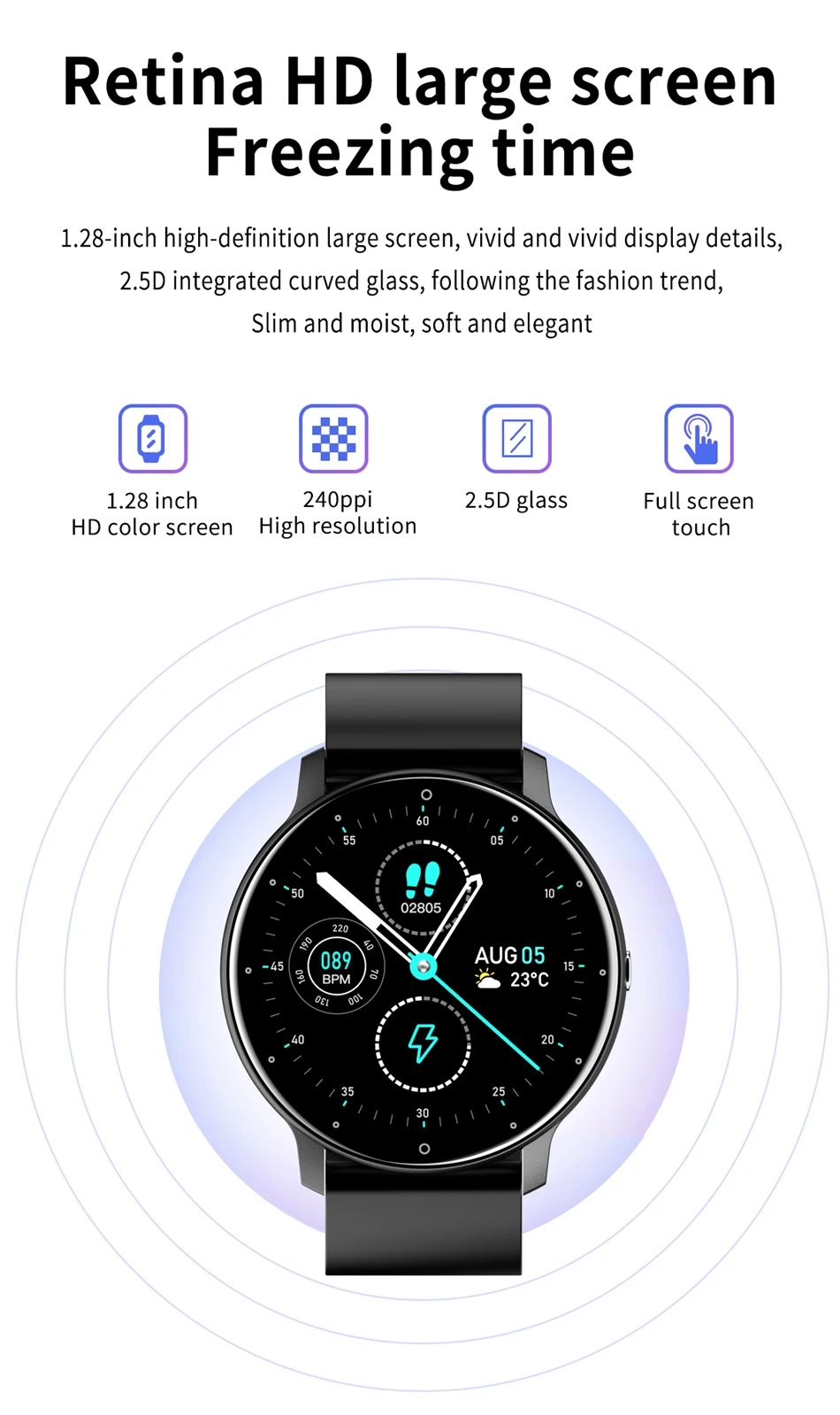 Men Women Smart Watch Full Touch Screen Watches Sport Fitness Tracker IP67 Waterproof Bluetooth Weather Forecast Smartwatch 2021