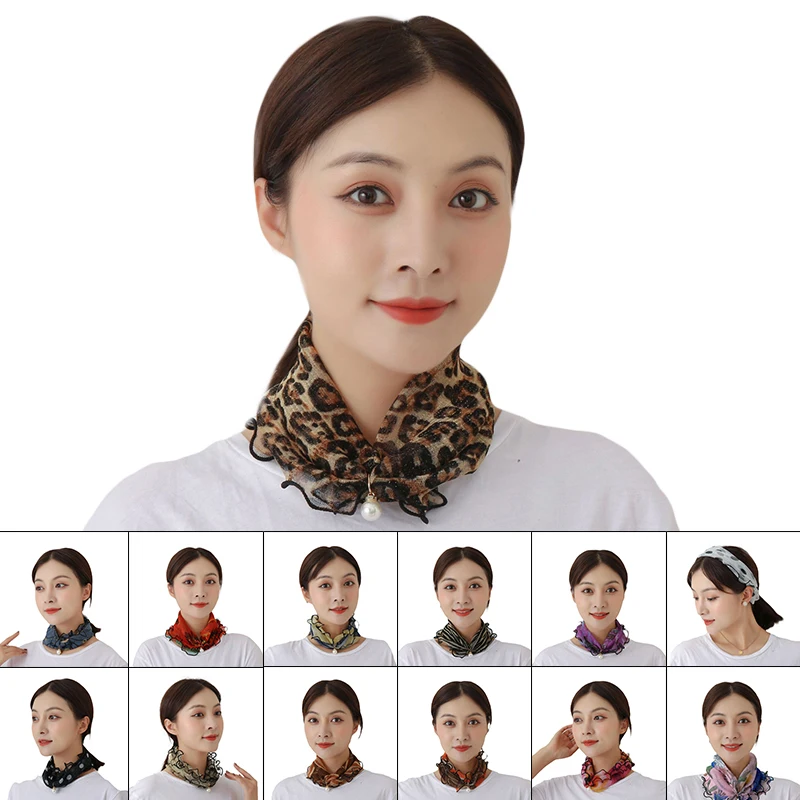 

Pearl Bib Wooden Ears Gold Lace Ever-changing Scarf Fashion Scarf Small Square Pearl Lace Variety Scarf