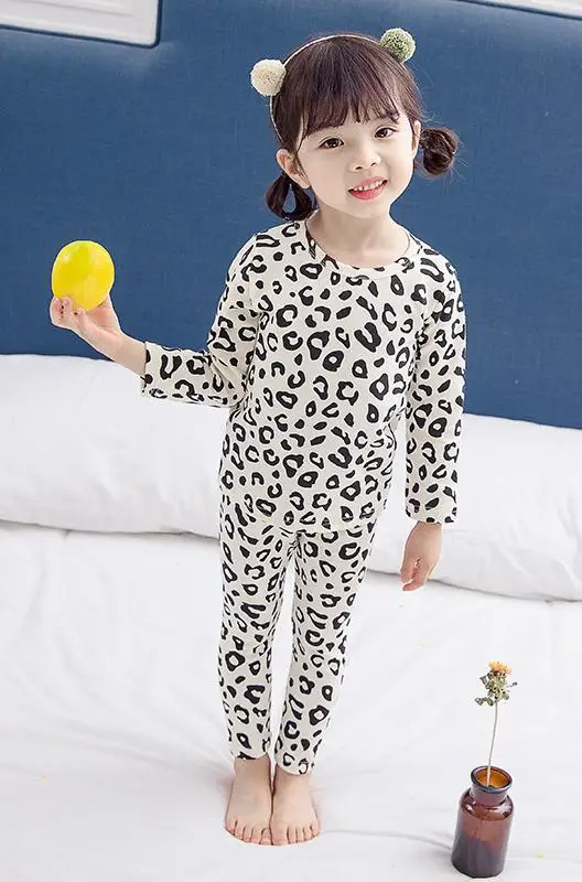 Весенне-осенний Пижамный комплект для маленьких мальчиков и девочек от 1 до 6 лет, детская Ночная сорочка с леопардовым принтом, одежда для отдыха хлопковое вечернее платье для девочек - Цвет: as photo2