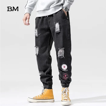 

2020 Hip Hop Ripped Jeans Men Kpop Korean Clothes Harajuku Denim Pants Man Streetwear Black Baggy Jeans Men Plus Size 5XL