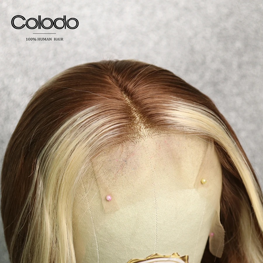 COLODO несекущиеся бразильские вьющиеся волосы Remy коричневые Цвет 13x4 светлые Синтетические волосы на кружеве парик волнистые человеческие