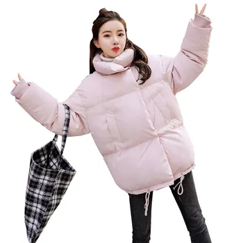 

New Autumn Women parka Solid Covered button Long sleeve Outwear Coat Jacket Thick warm 2019 Fashion Cotton clothing Female C58