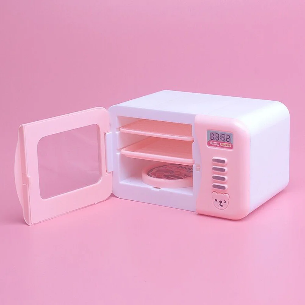 Mini Microwave Oven Dolls House Toys for Play Toys- Pink 