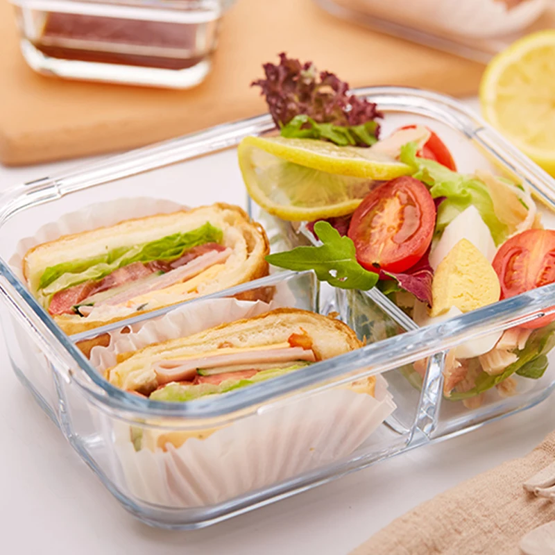 Корейский стиль Ланч-бокс для детей стеклянный микроволновый Bento box контейнер для еды и отсек для хранения школы герметичный кухонный с подогревом