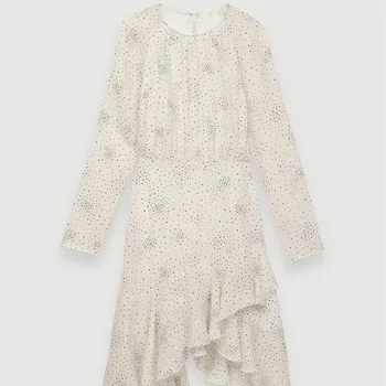 

2020 New Women Long Sleeve Ruffle Dress Spring Summer Dot Printed O Neck Asymmetrical Dresses