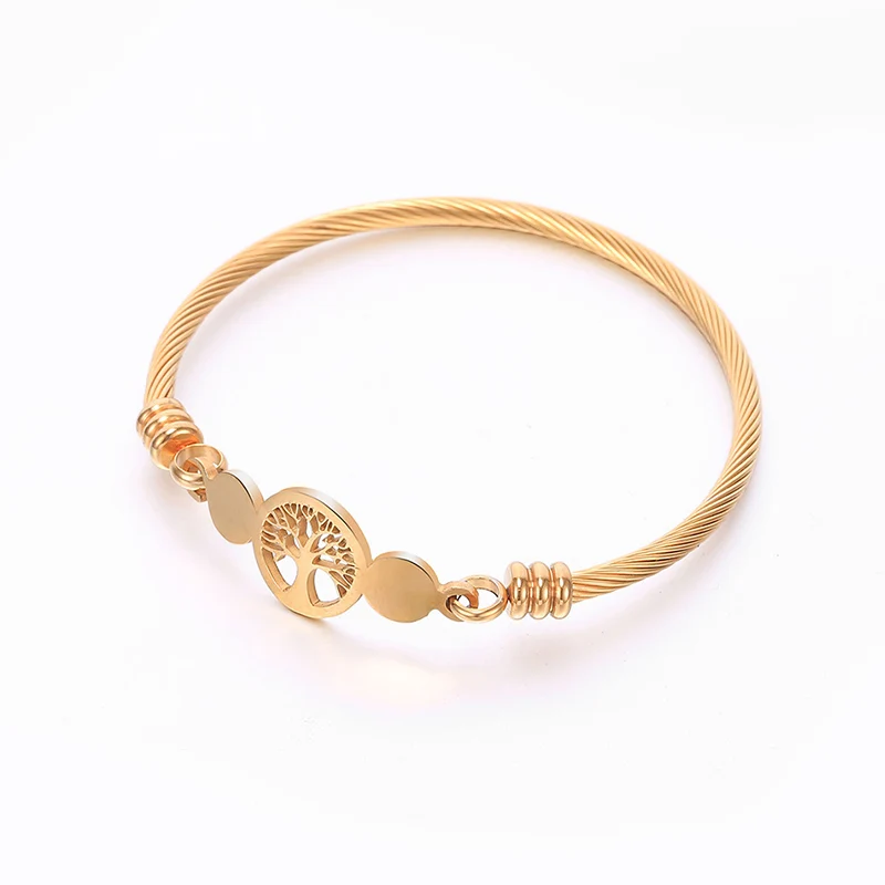 

Gold Tree of Life Bangle for Woman Top Quality Stainless Steel Bracelets Bangles Big Size can Open Woman Jewelry Gifts 2019 New