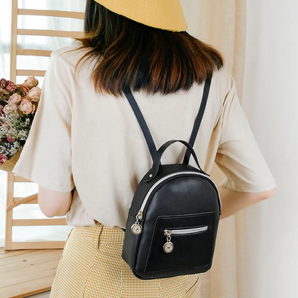 New Fashion Women Shoulders Small Solid PU Zipper Backpack Purse Mobile Phone Messenger Bag Daily Casual Wearing