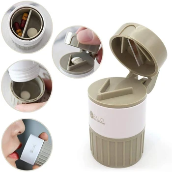 

4 In 1 Portable Pill Case Medicine Splitter Cutter Pill Dispenser Broken Mill Drug Grinder Medicine Organizer