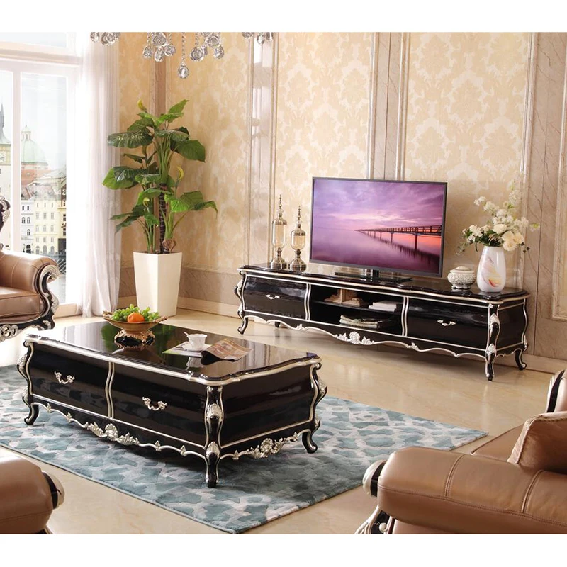TV stand antique sofa set solid wood carving style leather sofa set - Цвет: TV stand