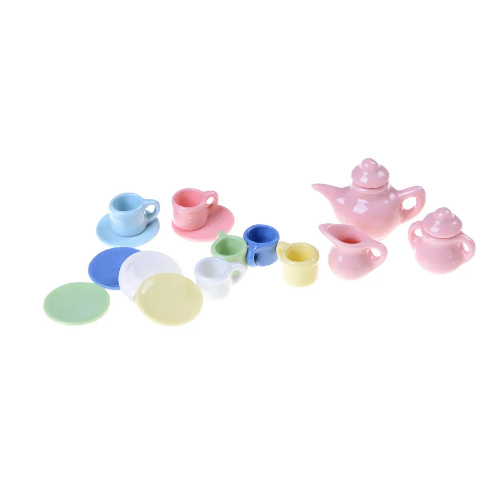 1Set Ceramic Scale 1:12 Doll House Miniature Porcelain Tea Cup Set Tableware Kitchen Dollhouse Teapot DIY Toys 33