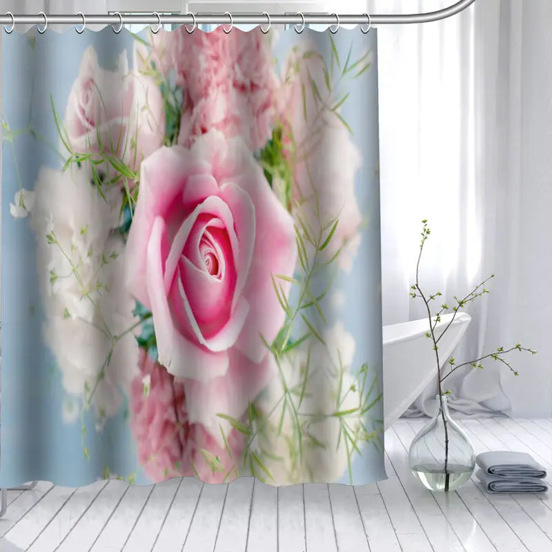 New Arrival Tulips Flower Shower Curtain Polyester Fabric High Defintion Print Bathroom Curtain Waterproof 12 Hook Bath Curtain - Color: 17