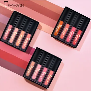 

4 Colors Matte Lip Gloss Set Moisturer Liquid Lipstick Waterproof Women Costmetics Nude Lips Batom Long Lasting Lip Tint