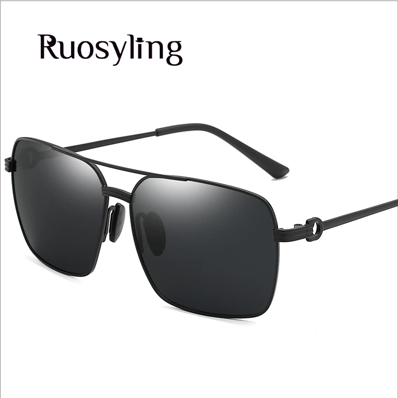 Black Grey Ruosyling металлические солнцезащитные очки для мужчин поляризованный Ультрафиолетовый 400 драйверы квадратная оправа очки темные очки Классические итальянские дизайнерские очки - Цвет линз: Black Grey